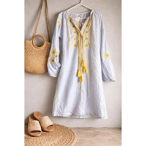 Gallabia Kaftan Light Blue Dress with Yellow Embroidery